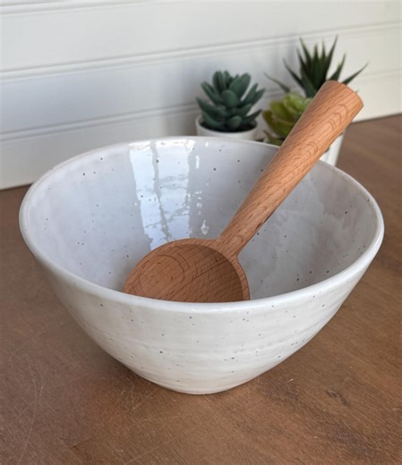 White Speckled Ceramic Bowl: Minimalist Serving & Mixing Bowl - Etsy