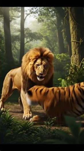 Lion VS Sabertooth Tiger #nature #prehistoric #foryou