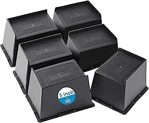 Bed Risers 2 inch, 3 inch, 4 inch, 5 inch, 6 inch Heavy Duty, Oversized Furniture Riser for Couch Sofa Table Desk Chair Recliner Leg Frame Dorm, Support up to 6000 Lbs (Black 5 inch, 6 Pack)