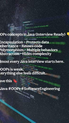 OOPs concepts in Java (Interview Ready) 👇 #programmer