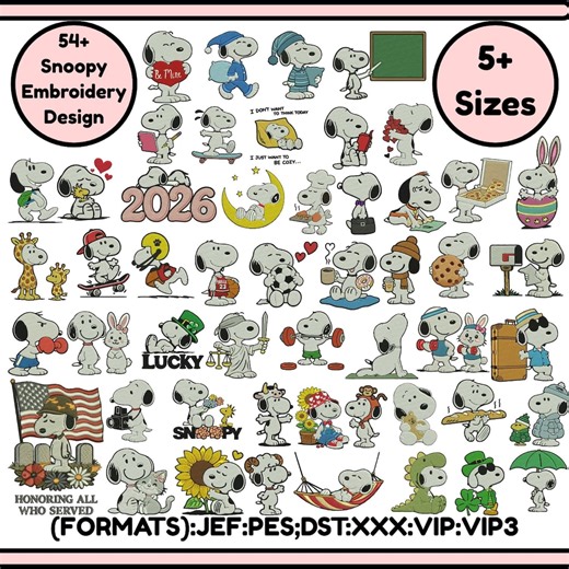 Snoopy Machine Embroidery Designs Cute Snoopy Embroidery Design Fall Snoopy Custom Embroidery Valentine Heart Snoopy 5 size Instant Download - Etsy