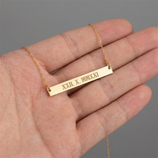 Sterling Silver Roman Numeral Necklace, Custom Wedding Date Jewelry, Horizontal Bar Pendant - Etsy