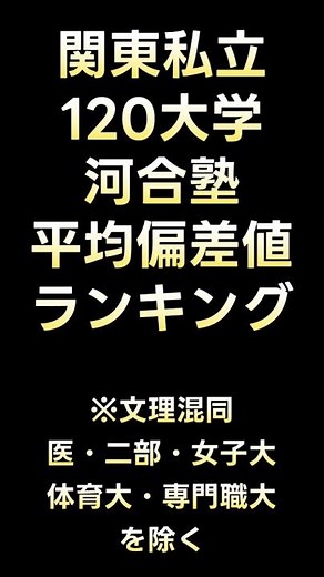 関東私立120大学 河合塾平均偏差値ランキング