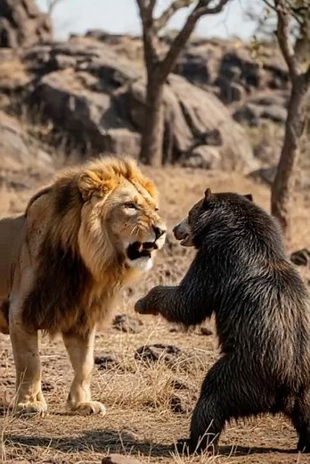 Lion hunts a sloth bear. #lion #animals #wildlife