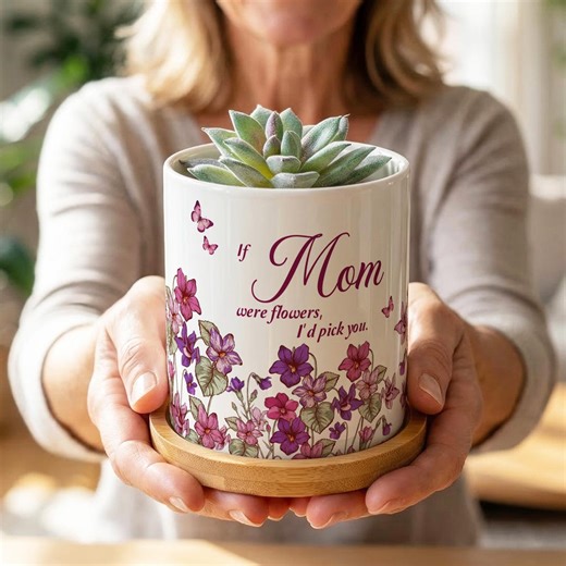 Personalized Birth Flower Butterfly Ceramic Planter Pot With Custom Nickname Bamboo Tray Succulent Flower Pot Mother's Day Gift for Women - Etsy