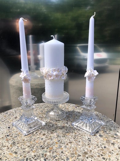 White Flowers Unity Candle Set Wedding Decorations - Etsy