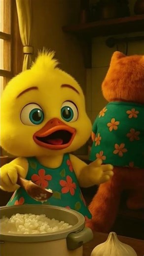 Pork stir-fry with basil, served with an orange cat and a yellow duck. #cat #duck #cats #ducks #f...