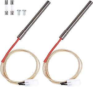 2 Pack Replacement Hot Rod Ignitor Kit for Pit Boss and Camp Chef Wood Pellet Grills, Upgraded Pellet Grill Igniter/Hot Rod Replacement - Durable Hot Rod Ignitor Comes with 2 Pcs Fuses, 200W 120V