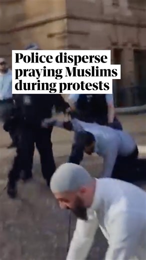 Thousands of people gathered near Sydney’s Town Hall on Monday evening to protest Israeli president Isaac Herzog’s visit to Australia. At one point, footage shows police dispersing a group of Muslims praying outside the building. | Guardian Australia