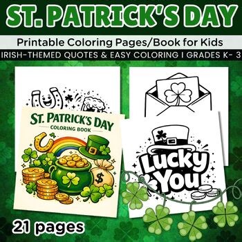 St. Patrick’s Day Quote Coloring Pages/Book for Kids, Irish Vocabulary Learning