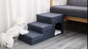 Dog Stairs for High Beds, Foldable Pet Steps for Small Dogs with Storage Boxes and Condo/Home, 3-Steps to Couch, Ladder for Cats Dogs
