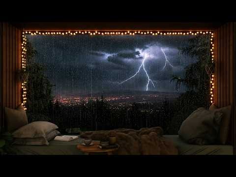 Cozy Room Ambience⚡Rain and Thunder Sounds For Sleep and Relaxation in a Cozy Window Nook
