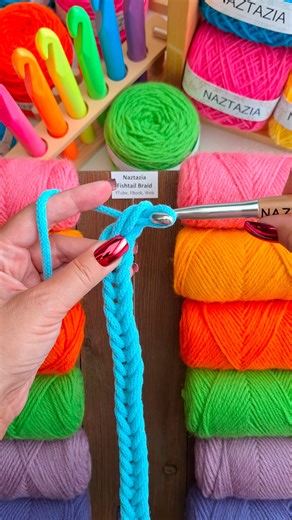 3.5M views · 29K reactions | Crochet fishtail braid, in this tutorial from Naztazia, creates a cord that can be used to start projects, and for ribbons, ties, pet leads and toys, headbands, belts, jewelry, and amigurumi hair. #reels #crochet #knitting #artist #yarn #braids #makersgonnamake #beginnercrochet #tutorial #crocheting #naztazia | Naztazia | Facebook