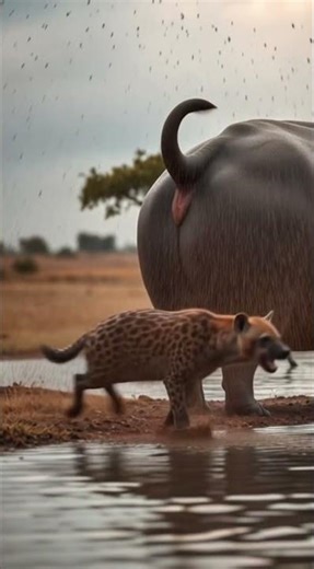 What is the hyena trying to do to the hippo? 🦊🦛❓Epic Hippo vs Hyena Showdown!#danger #funny #hippo