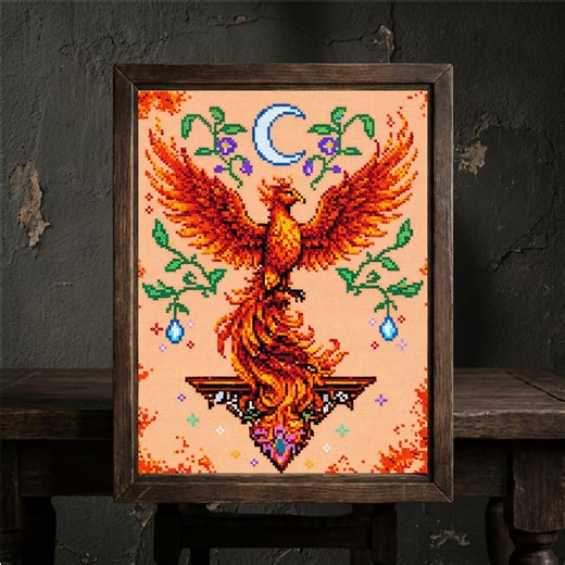 Medieval Cross Stitch Pattern, Gothic Phoenix Fire Bird, Fantasy Rebirth Ritual Art, Crescent Moon Embroidery PDF Instant Download - Etsy Canada