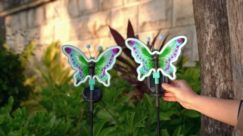 Solar Butterfly Lights Outdoor,Butterfly Solar Lights for Outside, Solar Garden Decor, Outdoor Garden neon Lights,Pathway Butterfly Lights, Gifts for mom (Light Blue,2pack)