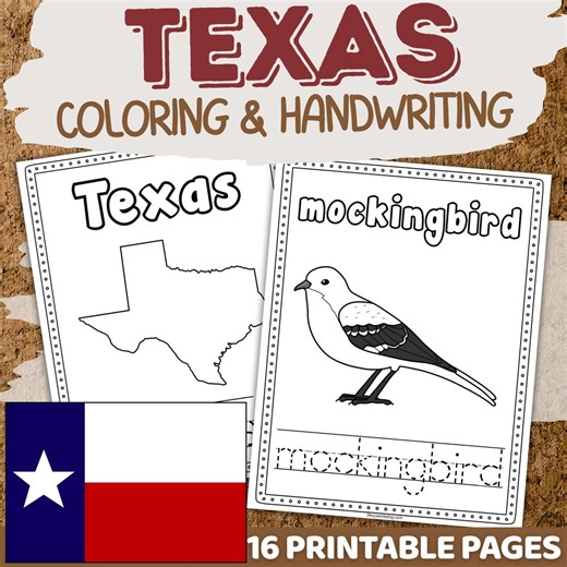 Texas Preschool Worksheets | State Symbols Prek Kindergarten Social Studies | Coloring & Handwriting - Etsy