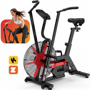Air-Resistance Fan Exercise Bike, Cycling Exercise Machine with Dual Action Handlebars, Real-Time Monitor & Adjustable Seat, 350lbs Leg/Arm/Full Body Workout, Bluetooth APP Fan Bike for Home Training