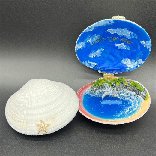 Handmade Seashell Ring Box, Blue Sky Proposal Ring Holder, Resin Single Ring Box, Engagement Keepsake - Etsy