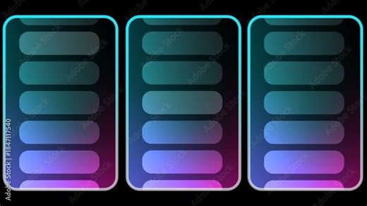 Three vertical columns of rounded rectangular list items are displayed side by side creating a structured and organized data grid or selection menu