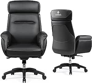 EUREKA ERGONOMIC Leather Office Chair Ergonomic Desk Chair, Executive Chair Office Gaming Chair, Comfy Upholstered Big and Tall Office Chair with Elevatable Headrest & Padded Armrests, Black
