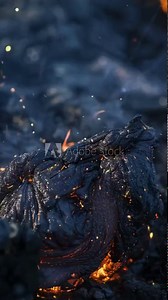 Magma lava slow motion flow black slate background volcanic soil planet - 4k 9x16 vertical stock video footage animation