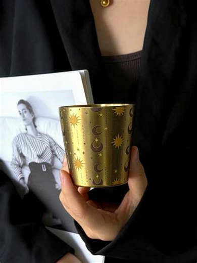 Gold Stainless Steel Cup 175ml – Middle East Star & Crescent Meteor Design, Double-Layer Insulated Coffee Tea Mug For Ramadan & Eid, Arabic Style Travel Cup | SHEIN