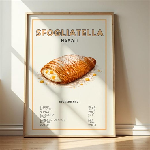 Sfogliatella Poster - Italian Pastry Recipe Print, Naples Dessert Kitchen Wall Art, Traditional Italian Bakery Illustration - Etsy
