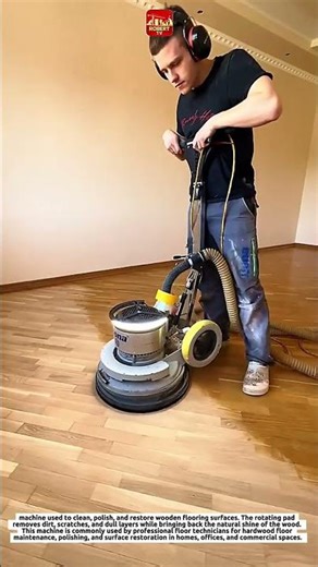Powerful floor buffer machine restoring wooden floor | Satisfying wood floor polishing process
