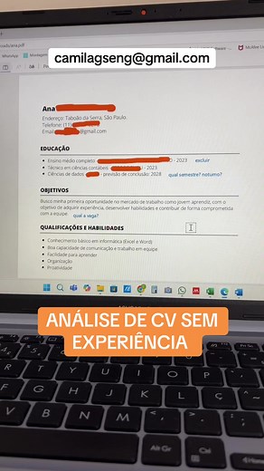Análise de currículo sem experiência#jovemaprendiz #vidadeestudante #curriculum #vagasdeemprego #mercadodetrabalho
