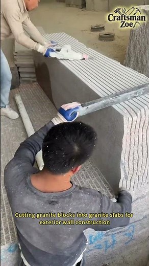 Cutting granite blocks into granite slabs for exterior wall construction