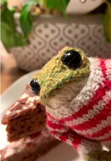 Yes, this cherry cake is truly wonderful. And it smells fantastic. I hereby declare it ready for tasting #frog #froggy #adventurefrog #frogtok #frogs