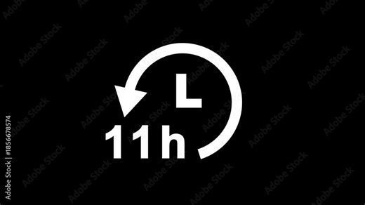 Abstract 11 hours clock with circle arrow. Clock timer, time passage waiting time animation. Stopwatch animated icon clock with moving arrows simple animation.
