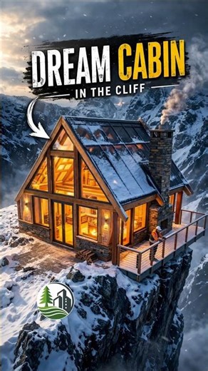Dream Cabin on a Cliff | Cozy Build in Snowstorm (Time-lapse) #shorts #viralshorts