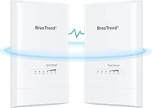 BrosTrend 5KM WiFi Bridge, Wireless Bridge Point to Point Outdoor, Long Range PtP PtMP for Camera, 2X Gigabit Ports, Plug&Play 5G 867Mbps, PoE Powered, Work with Starlink, Extend Network to Buildings