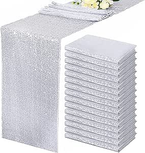 15 Pack Silver Table Runner Sequin Table Runner Sparkly Metallic Sequin Runner Coffee Table Runners for Wedding Banquet Event Birthday Party Dining Holiday Bridal Shower Anniversary Fall Table Decor