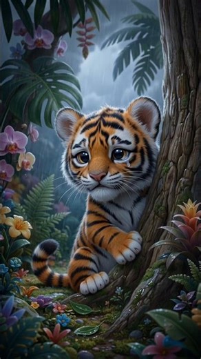 Baby Tiger Scared of Thunder 😢⚡ (Cute Ending!) #shorts #kids ✅