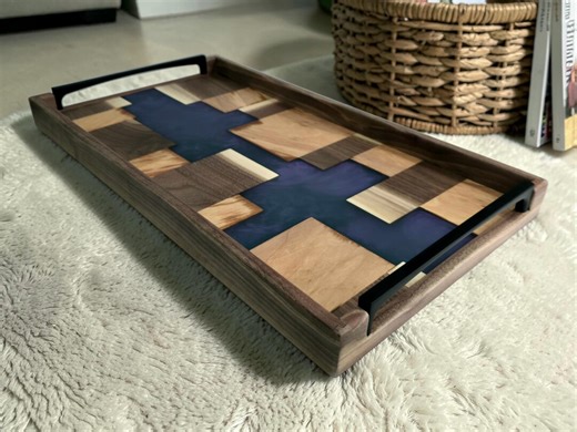 Black Walnut Decorative Serving Tray With Black Handles 23x13 - Etsy