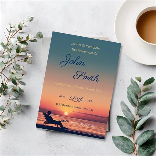 Modern Retirement Invitation Template, Editable Canva Retirement Party Invite, Elegant Sunset Retirement Celebration Invite - Etsy