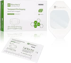 NeuHeils Transparent Film Dressing 2 3/8'' x 2 3/4'', 100 Pack, Waterproof Wound Cover Bandage, Clear IV Catheter Tape, Adhesive Patch, Shower Shield