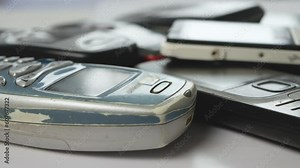 Different Types of Used Cell Phones. Old Mobile Phones Can Be a Source of Plastic and Metal for Environmental Pollution.