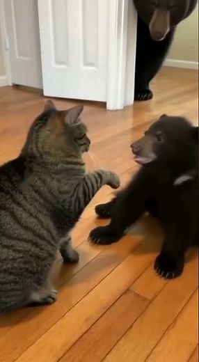 Cat Smacks Bear Cub Fast… Then Panics When Mama Bear Shows Up! #funnyanimals #catvsbear