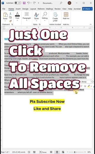 ✔How to remove unwanted spaces between words in ms word using keyboard shortcut👍