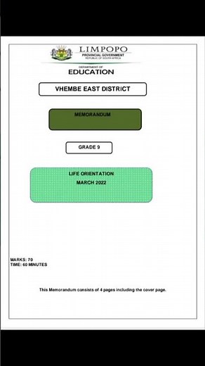life Orientation Grade 9 memorandum and question paper Term 1 #secondarylevel #seniorsecondary #grad