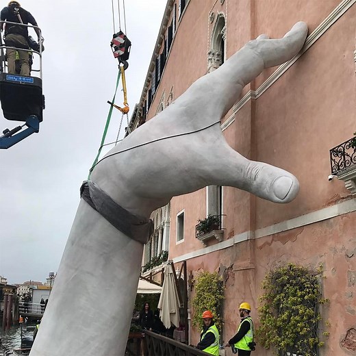 Support: Monumental Hands Rise from the Water in Venice to Highlight Climate Change