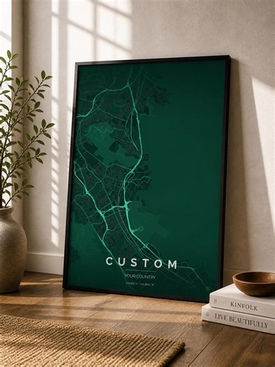 Custom Digital Map Art Print, City Road Map Wall Decor Personalized Map Poster, Unique Travel Souvenir - Etsy