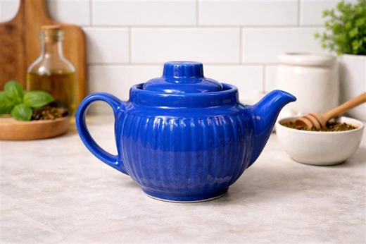 Vintage Cobalt Blue Ceramic Teapot Ribbed Small Tea Pot W Lid 1980s - Etsy