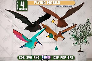 Wooden Flying Bird Mobile Laser Cut Bundle, Birds Flying Mobile Svg, Flying Bird Toy With Moving Wings, Nursery Decor, Wooden Flying Bird - Etsy