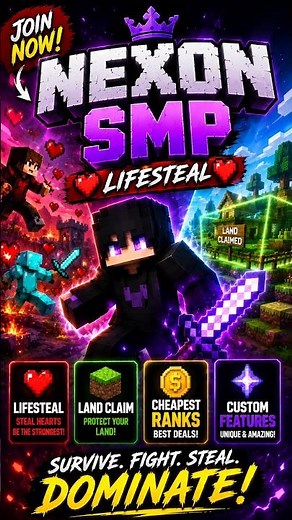 Nexon SMP 🔥 NEW Minecraft Lifesteal Server | Land Claim + Cheap Ranks + Custom Features