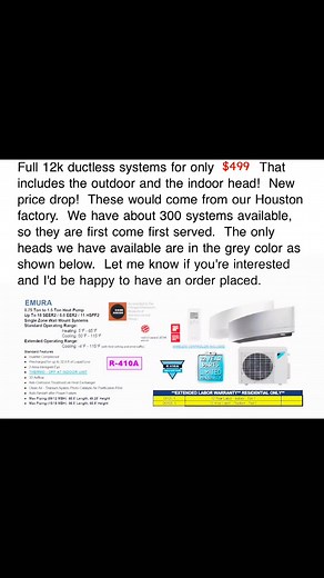 LAST CHANCE TO PURCHASE /// SELLING OUT QUICK /// DIRT CHEAP HVAC EQUIPMENT LLC /// 12K DAIKIN MINI SPLIT ONLY 150 SETS LEFT AVAILABLE /// HURRY!!!! HURRY !!!!!! $450/SET FOR 50 SETS ORDER !!!!! /// #dirtcheap #dirtcheaphvacequipmentllc #dirtcheaphvacequipment #dirtcheaphvacforlife #dirtcheaphvac | Tony AC | Facebook